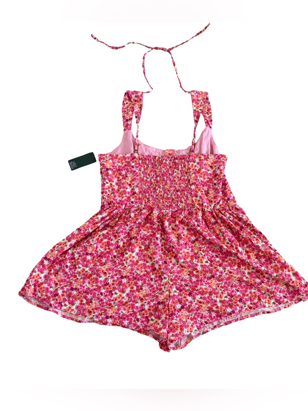 Wild Fable Pink Floral Halter Smocked Back Corset Romper
